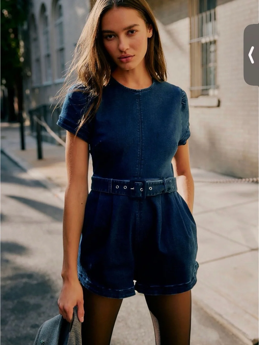 Free People Charlotte Denim Belted Romper
